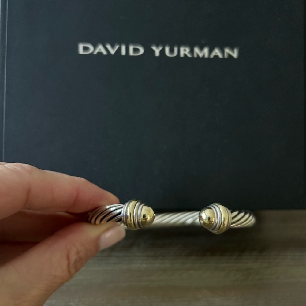 David Yurman Classic Cable Bracelet in Sterling Silver with Gold Domes, 7mm